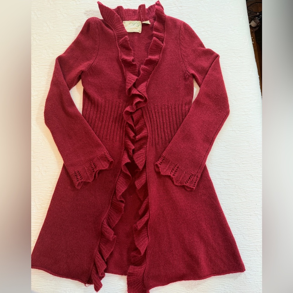 Sparrow Anthropologie Cardigan Sweater burgundy size S long duster - Picture 5 of 10